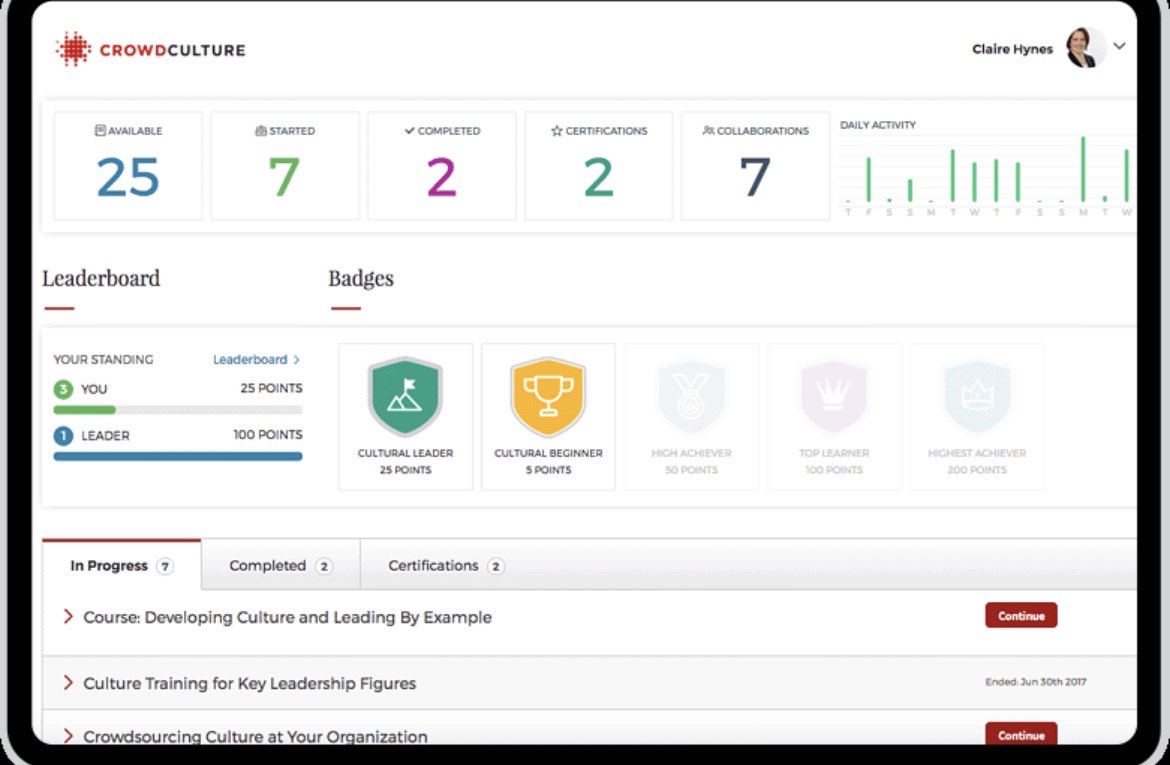 Learning management system with courses, badges, and leaderboards